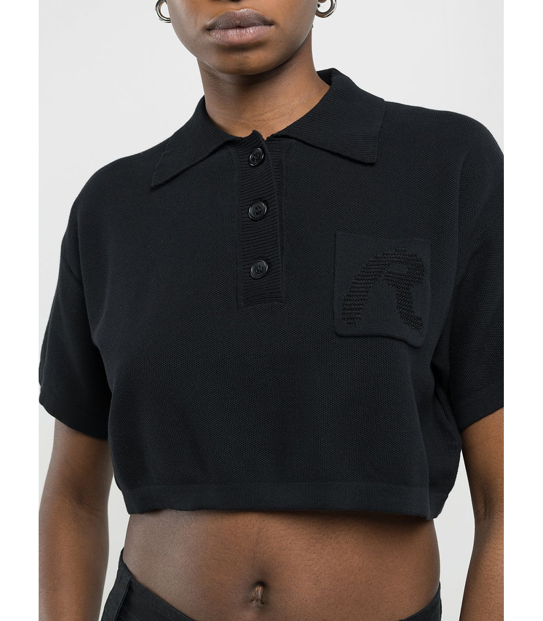 リラックスフィットクロップド ポロニット 詳細画像 ブラック 5